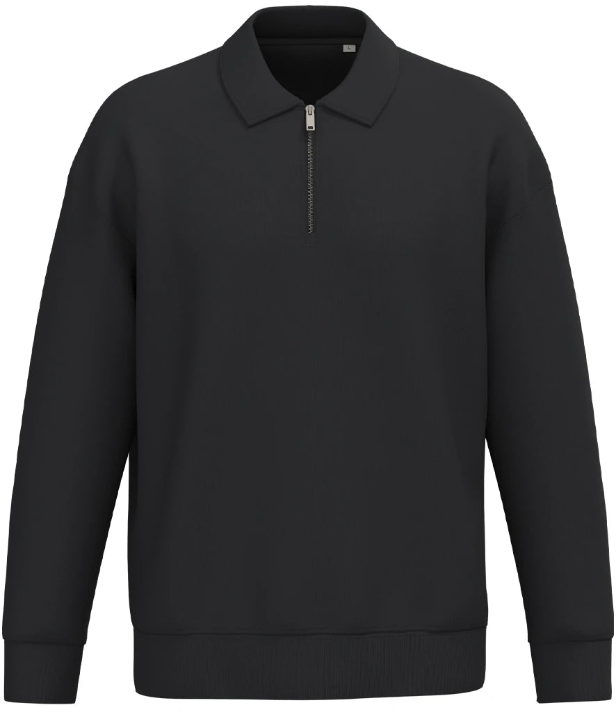 Native Spirit NS432 Native Spirit Unisex 1/4 Zip Sweatshirt with Polo Collar in Black