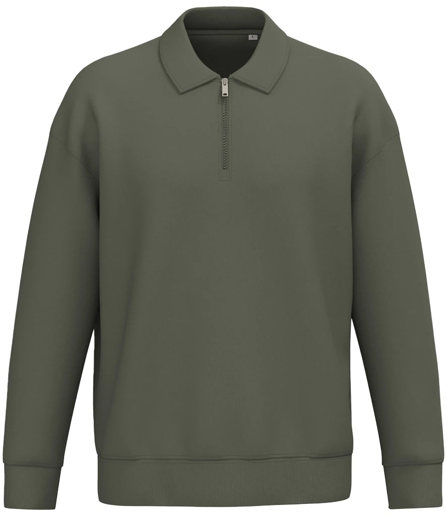Native Spirit NS432 Native Spirit Unisex 1/4 Zip Sweatshirt with Polo Collar in Organic Khaki