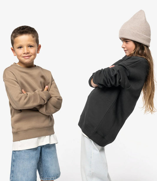 Native Spirit NS437 Native Spirit Kids Oversized Round Neck Sweatshirt in Black