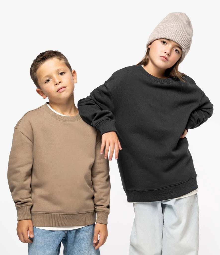 Native Spirit NS437 Native Spirit Kids Oversized Round Neck Sweatshirt in Driftwood