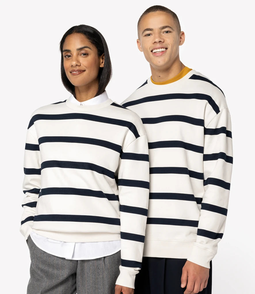 Native Spirit NS450 Native Spirit Unisex Striped Crew Neck Sweatshirt in Ivory/Navy Stripes