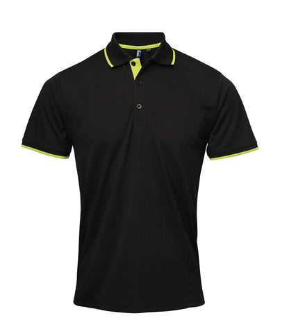 Premier PR618 Contrast Coolchecker Piqué Polo Shirt in Black/Lime Green