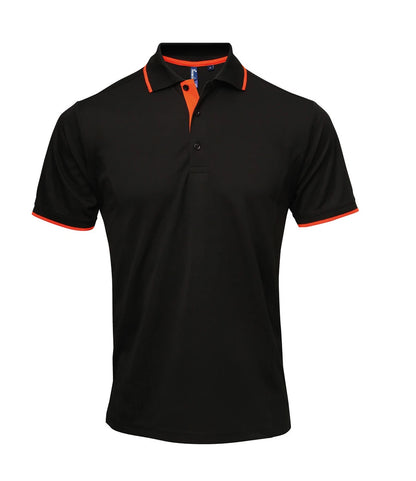 Premier PR618 Contrast Coolchecker Piqué Polo Shirt in Black/Orange