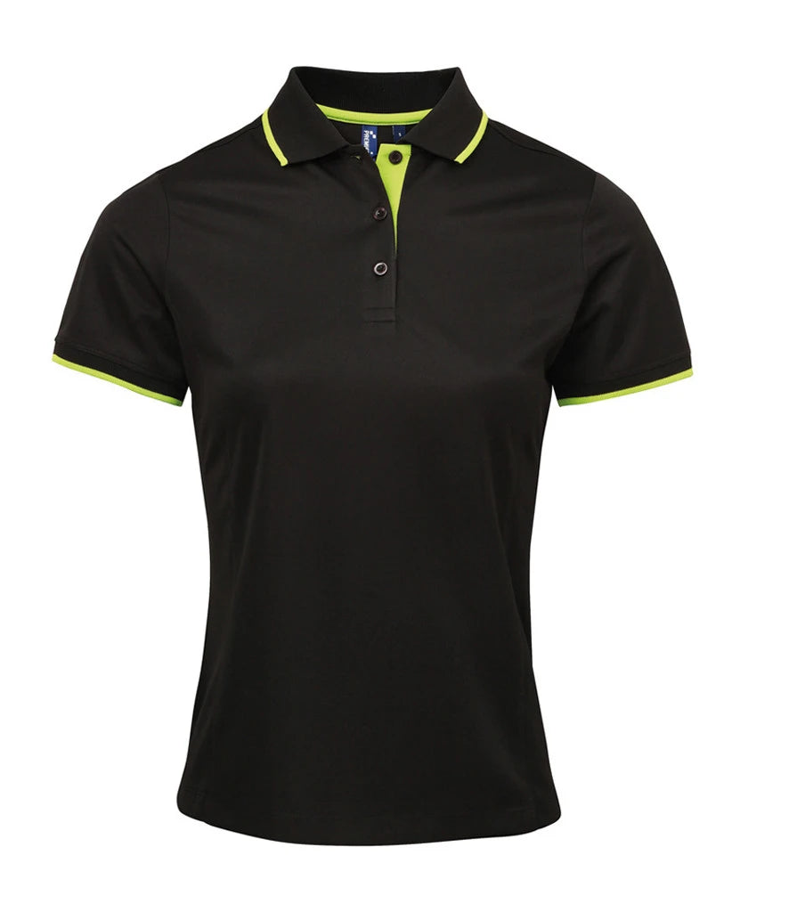 Premier PR619 Ladies Contrast Coolchecker Piqué Polo Shirt in Black/Lime Green