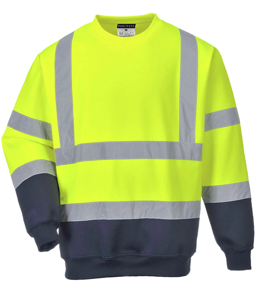 Portwest PW668 Portwest Hi-Vis Two Tone Sweatshirt in Yellow/Navy