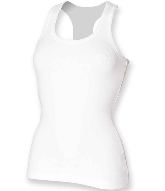 SF Clothing SK150 Ladies Stretch Rib Racer Back Vest in White
