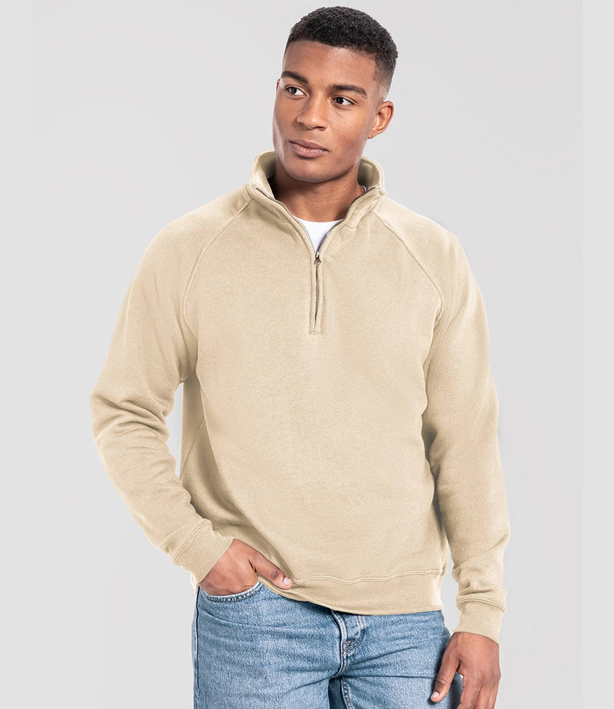 Fruit of the Loom SS154 Fruit of the Loom Iconic Premium Zip Neck Sweatshirt in Desert Sand