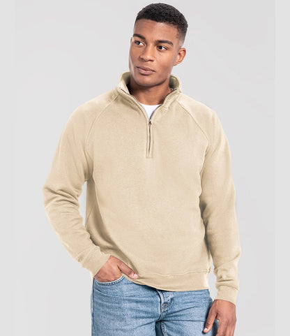 Fruit of the Loom SS154 Fruit of the Loom Iconic Premium Zip Neck Sweatshirt in Desert Sand