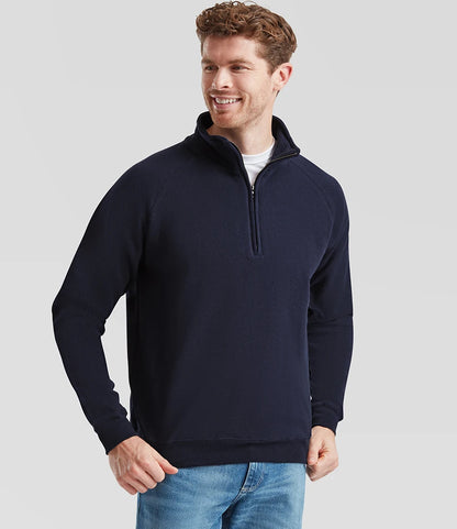 Fruit of the Loom SS17 Fruit of the Loom Classic Zip Neck Sweatshirt in Deep Navy