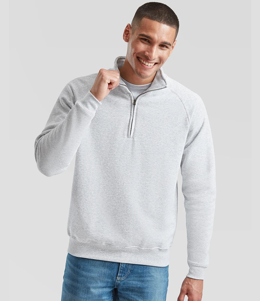 Fruit of the Loom SS17 Fruit of the Loom Classic Zip Neck Sweatshirt in Heather Grey