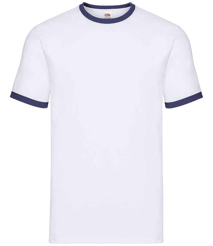 Fruit of the Loom SS34 Contrast Ringer T-Shirt in White/Navy