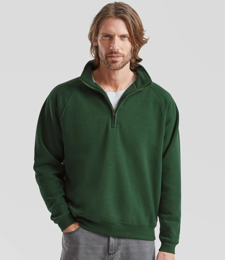 Fruit of the Loom SSE17 Fruit of the Loom Premium Zip Neck Sweatshirt in Bottle Green