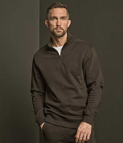 Tee Jays T5506 Tee Jays Ribbed Interlock Half Zip Sweatshirt in Black