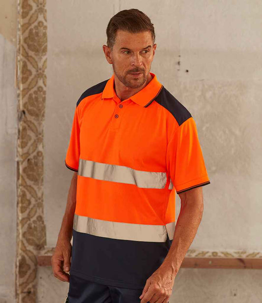 Yoko YK017 Two Tone Short Sleeve Polo Shirt in Orange/Navy