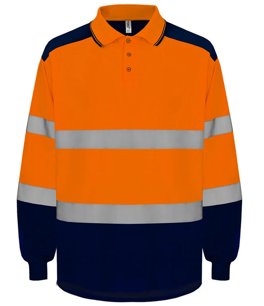 Yoko YK019 Two Tone Long Sleeve Polo Shirt in Orange/Navy