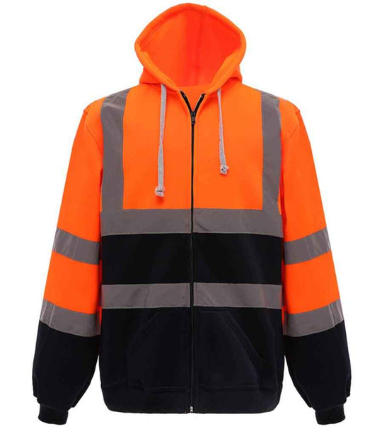 Yoko YK032 Hi-Vis Zip Hoodie in Orange/Navy