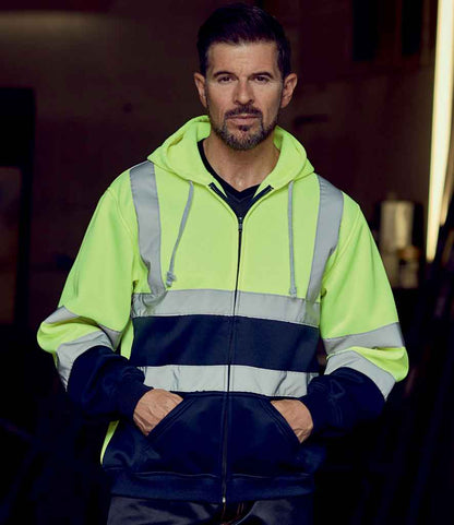 Yoko YK032 Hi-Vis Zip Hoodie in Yellow/Navy