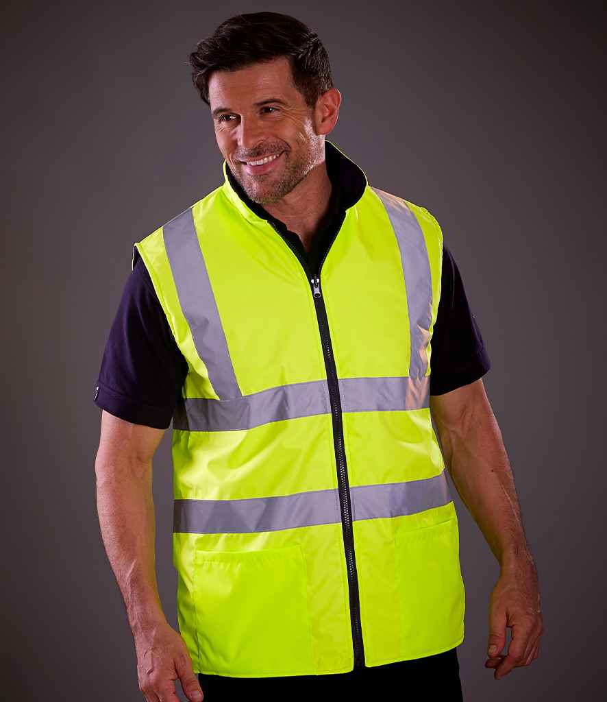 Yoko YK061 Hi-Vis Reversible Fleece Bodywarmer in Yellow